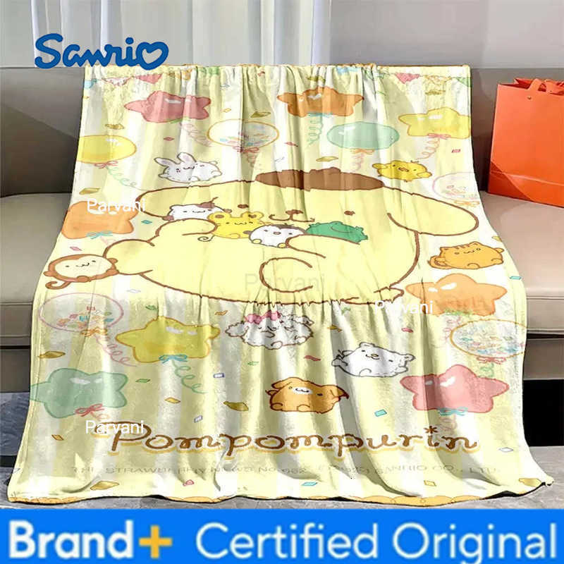 Sanrio Sanrios Pom Purin Kawaii Cartoon Flannel Fluffy Soft Blankets for Children Anime Plush Sofa Office Quilt Picnic Beach Towel H251230-image-1090300988