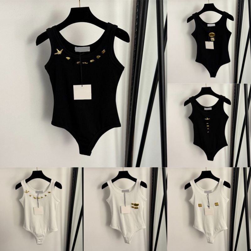 Brand Womens Bodysuits Designer Metal Decorative Sleeveless Jumpsuits Tank Tops Summer Cotton Breathable Slim Fit Leotards Tops