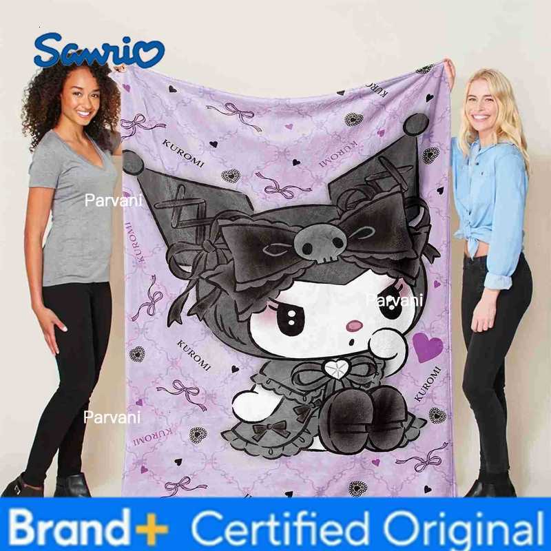 Sanrio MINISO Kuromi Flannel Blanket Multiple Sizes 2D Print Cartoon Gothic Lolita Design Flannel Throw For Bedroom Camping H251230-image-1090300266