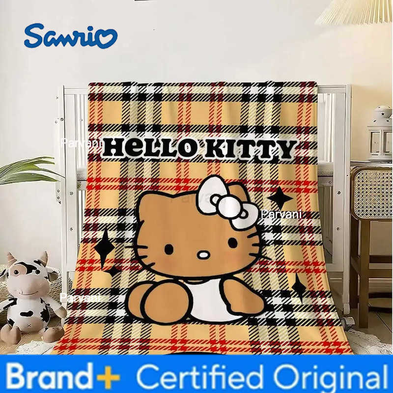 Sanrio Cute Throw Blanket for Sofa Luxury Blankets Kawaii Cat Hellos Checkered Pattern Home Interior Fluffy Plaid Microfiber Bedding H251230-image-1090300027