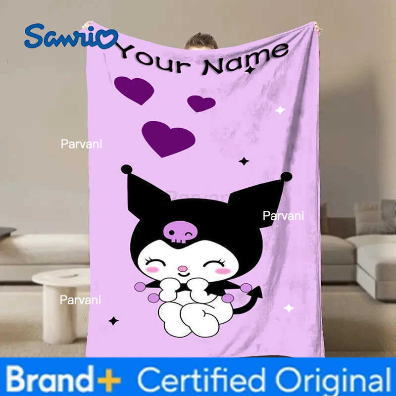 Sanrio Custom Name Personalized Blanket Kuromi Throw Flannel Fluffy Blanket For Bed Cartoon Sofa Travel Blanket Child Adult Gift H251230-image-1090302355