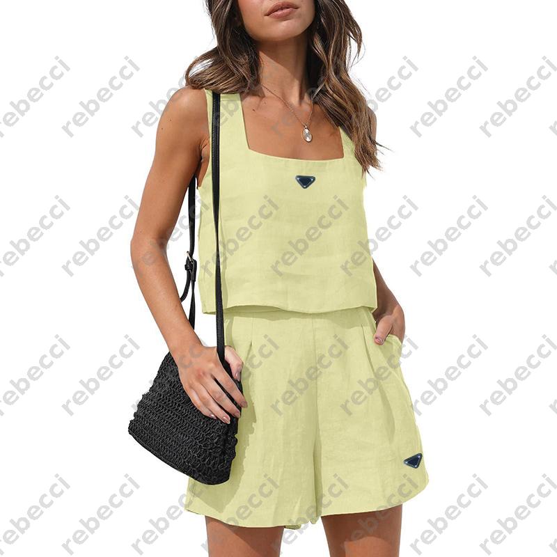 Womens 2-Piece Linen Set Sleeveless Crop Top vest High-Waisted Shorts Casual Summer Outfit Multiple Colors tracksuit Daily Wear clothes S-2XL CSD