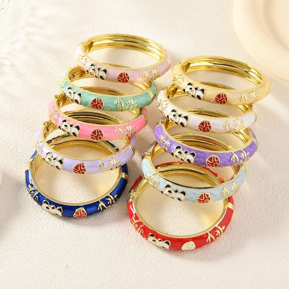 Fashion Cute Kids Bracelet Panda Pattern Retro Enamel New Chinese Style Children Bracelet Gift Painted Collection