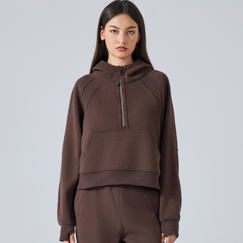 New Women Yoga Outfits Oversized Sports Hoodie Half Zip Long Sleeve Coat Fitness Workout Hooded Jacket High Elasticity Crew Neck Sweater Gym Running