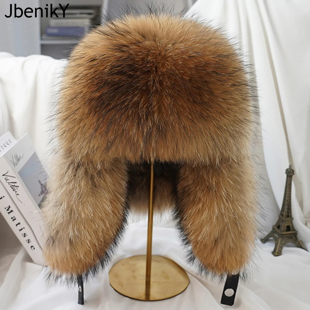 Men Outdoor Winter Natural Real Fox Fur Bombers Hats Warm Soft Quality Real Raccoon Fur Cap Real Sheepskin Leather Hat 251225