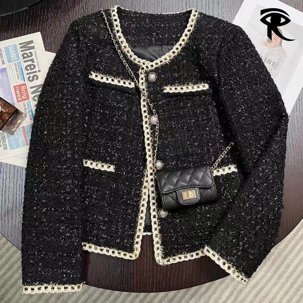 2025 Veste d'hiver Veste en laine noire Tweed Col rond tressé à manches longues Veste de rencontre en vrac Veste originale Designer Top Vente dir