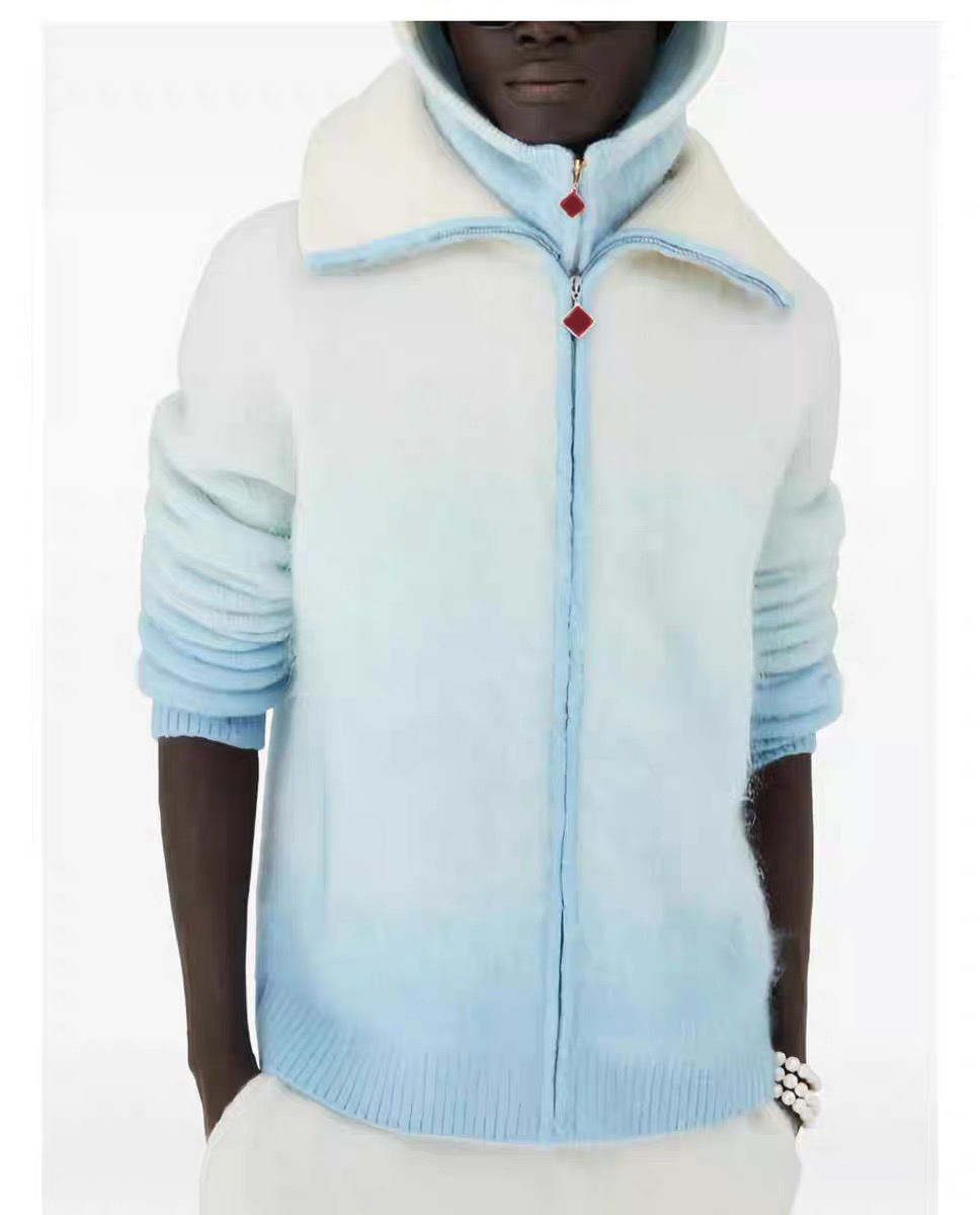 2026 Casabalnc Top Designer Zip-up Wool Knit Cardigan Jackets High-quality Men and Women Gradient Color Long-sleeve Winter Loose-fit Lapel Pocket Kn