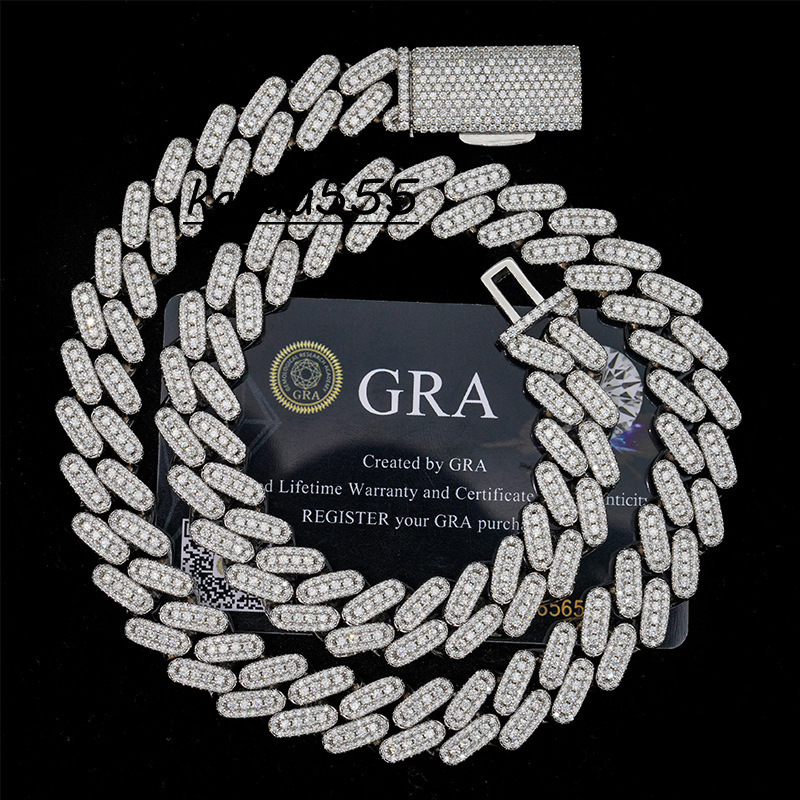 Hip Hop Jewelry 925 Silver Gold Plated 14MM Baguettes Iced Out Necklace D Color VVS Moissanie Cuban Link Chain for Men Women