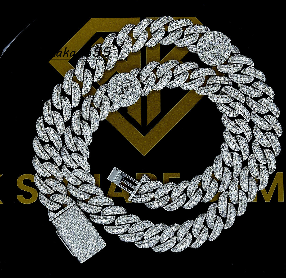 13 mm Miami Cuban Chain Moissanite Diamond Miami Cuban Link Chain Necklace Solid 925 Silver 22 Inch PASSES DIAMOND Tester!!!