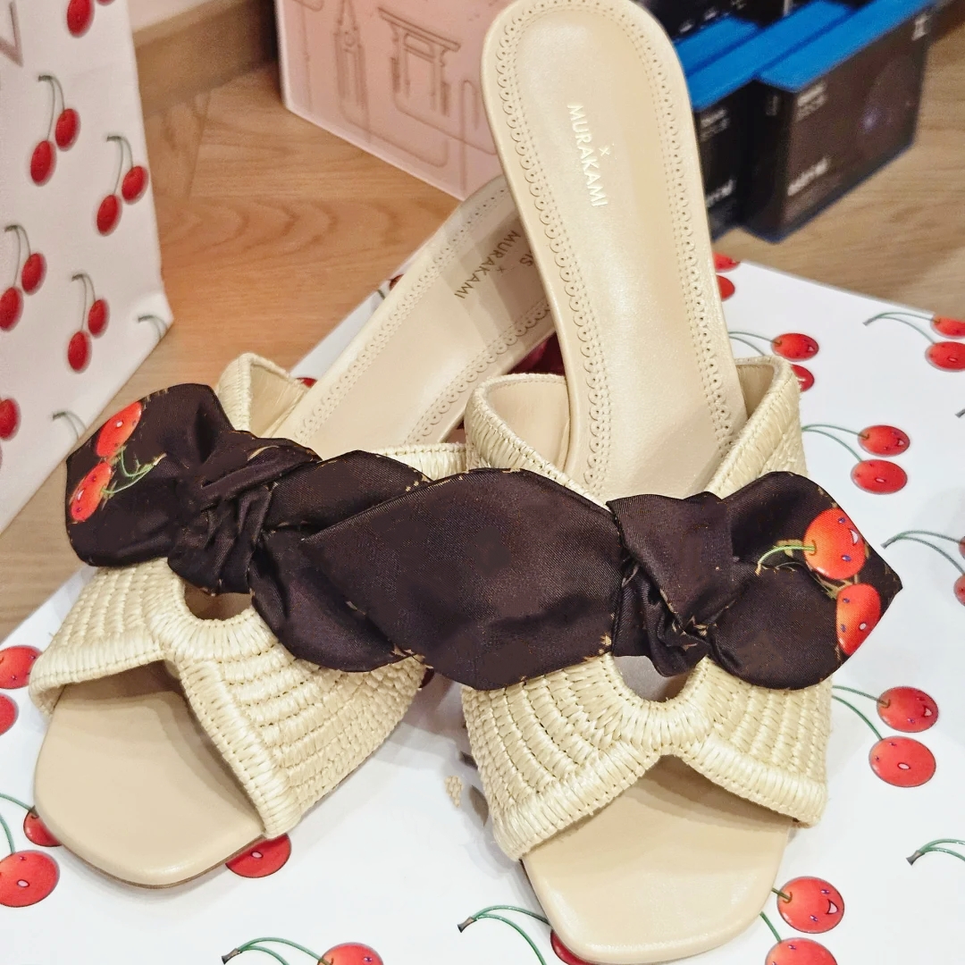 DHgate High heel Sandal Womens Designer slipper Lily Pink 6am mule murakami cherry Denim shoe weave Sliders Leather Sandale Luxury slide Bow flower