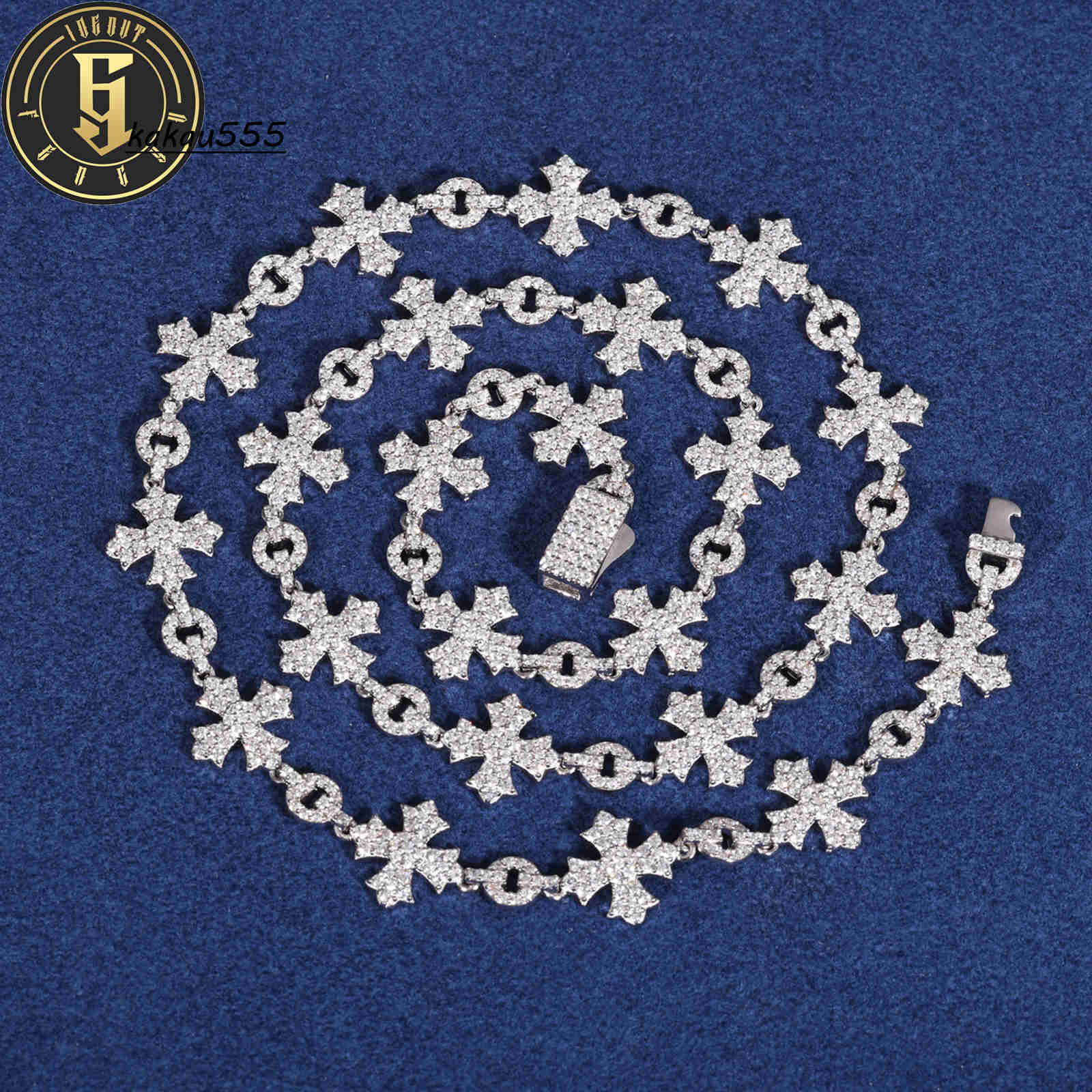 Fine Jewelry Wholesale 12mm 925 Sterling Silver Micro Paved VVS Moissanite Diamond Luxury Cross Link Chain for Men