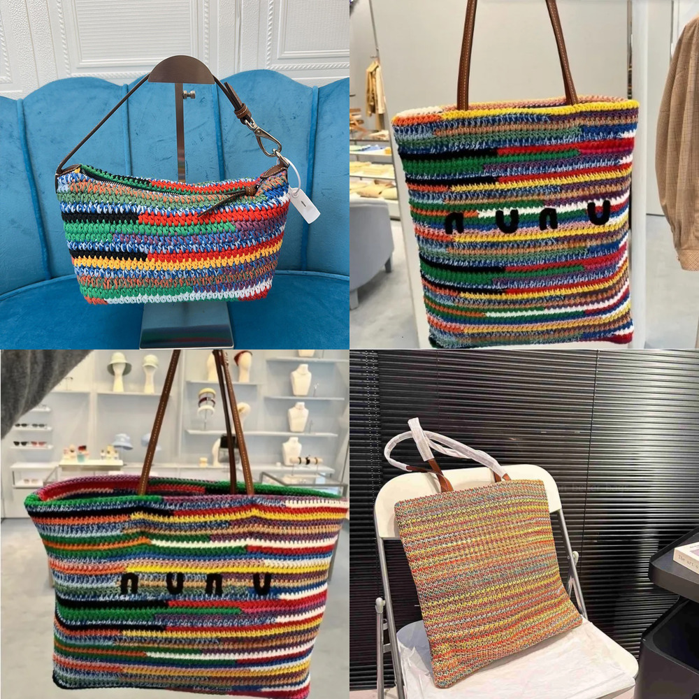 Sacs à bandouliers arc-en-ciel designer tissé sac fourre-tout Summer des sacs de semaine de la plage de plage de la plage de sac à main
