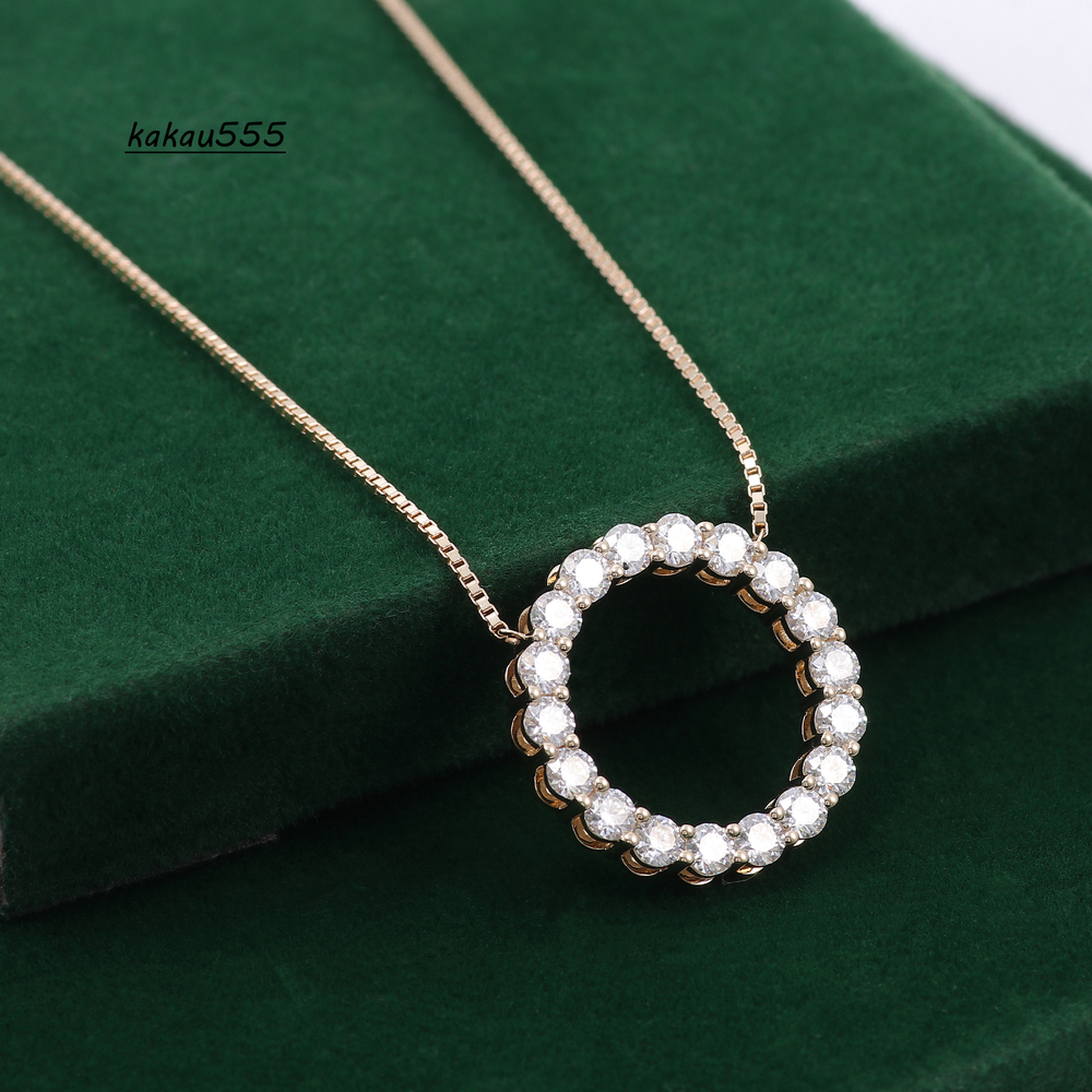 10k White Solid Gold 18 Inches Round Cut DEF Color Vvs Clarity Moissanite Diamonds Pendant Necklace Female