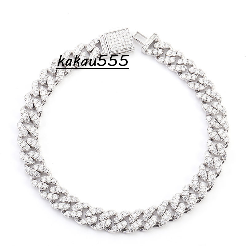 Wholesale 18K Gold Silver Plated 6mm-8mm Moissanite Stone Inlaid 1 Row Cuban Bracelet Necklace Trendy Collection