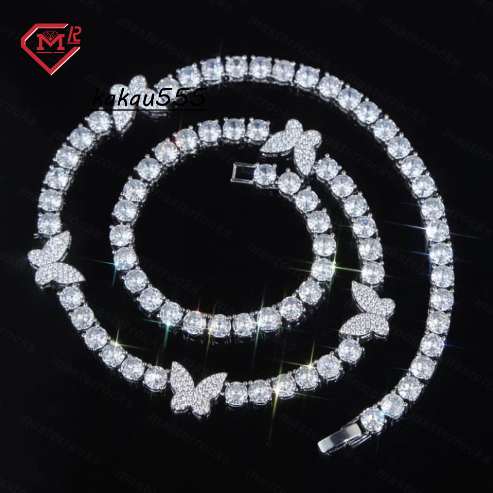 Gra 925 Silver Tennis Chain Moissanite 4mm 5mm Iced Vvs Diamond Hiphop Mens Moissanite Tennis Chain Necklace