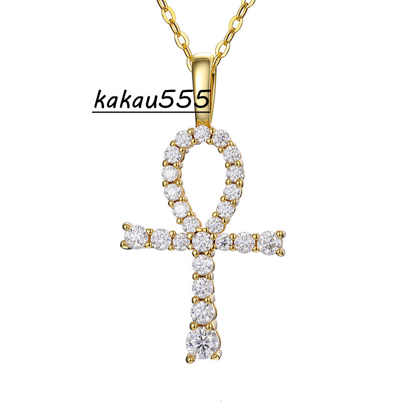High-end Cross-border Sterling Silver Mosaic Moissanite Necklace With Anh Cross Pendant Mens Womens Personality Clavicle Chain