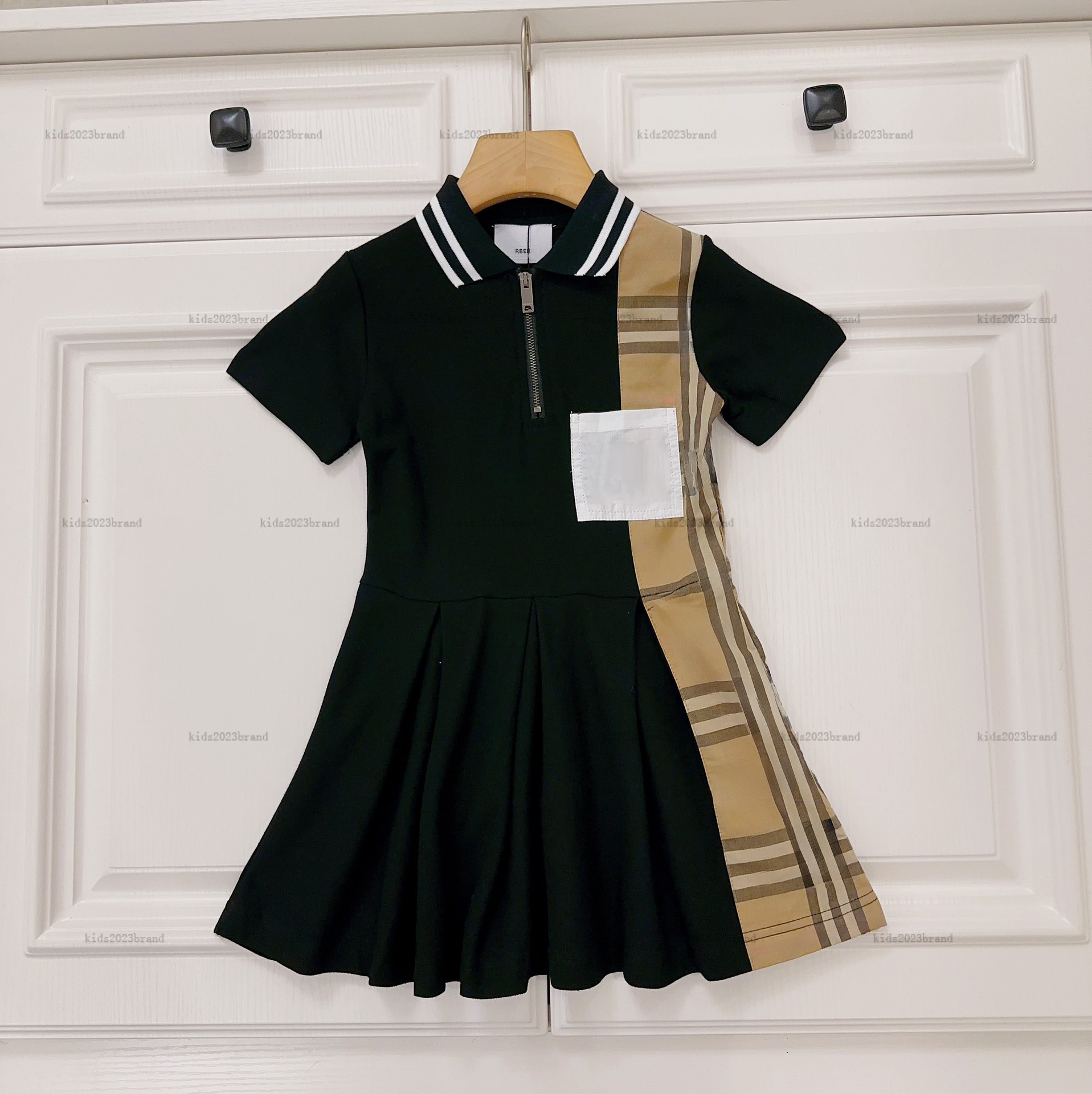New lapel girls dress Asymmetric splicing design Princess dress kids designer clothes Multiple styles baby skirt A008X01N007-b