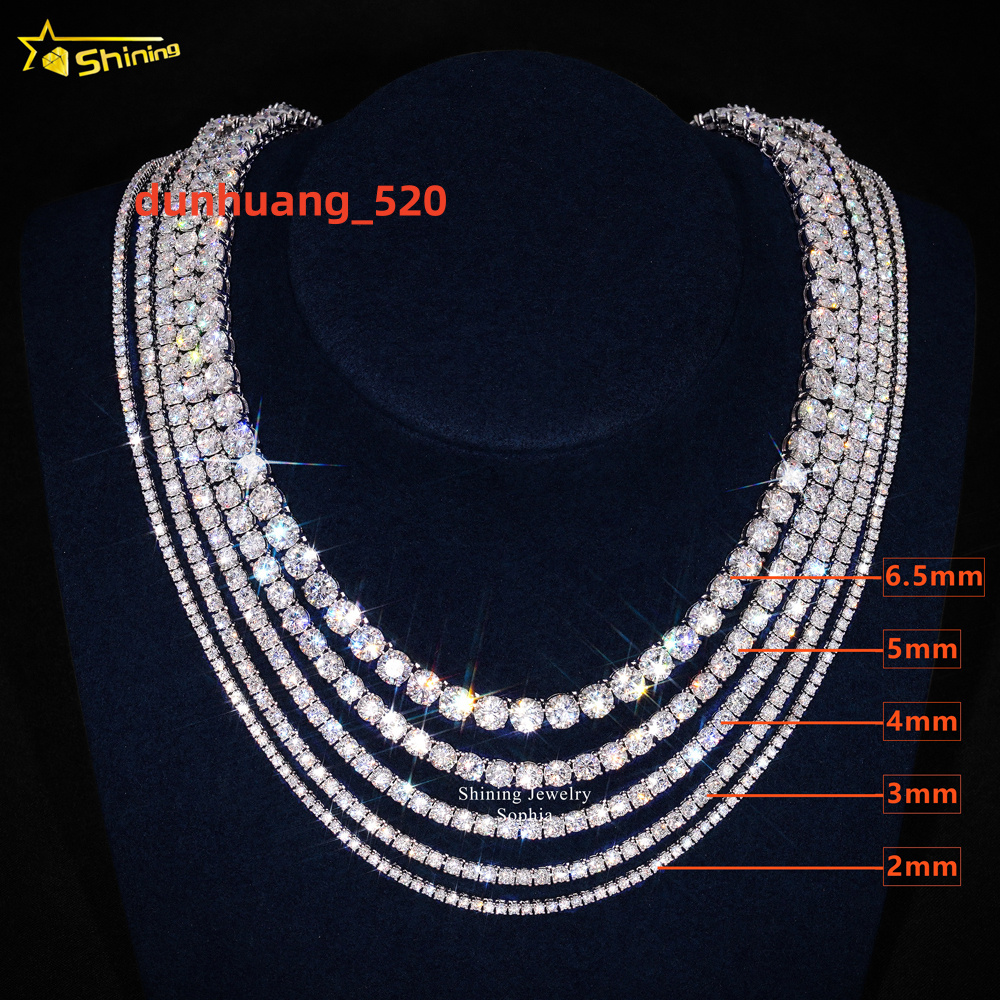 Fast Shipping Hip Hop Iced Out D Color VVS Lab Moissanite Diamond 925 Sterling Silver 2MM 3MM 4MM Tennis Bracelet Chain Necklace