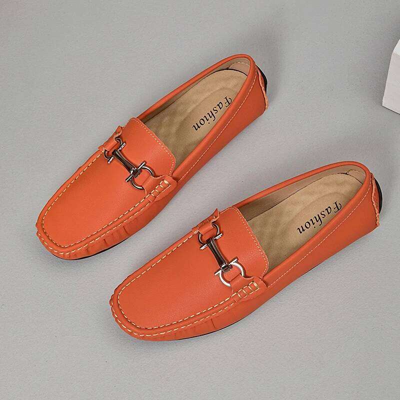 Fashion Orange Men's Mand's Big Taille 38-47 Cuir Slip-on Cuir Cuir Chaussures Contracte Homme Flat Social Shoe MOCASINS MALES