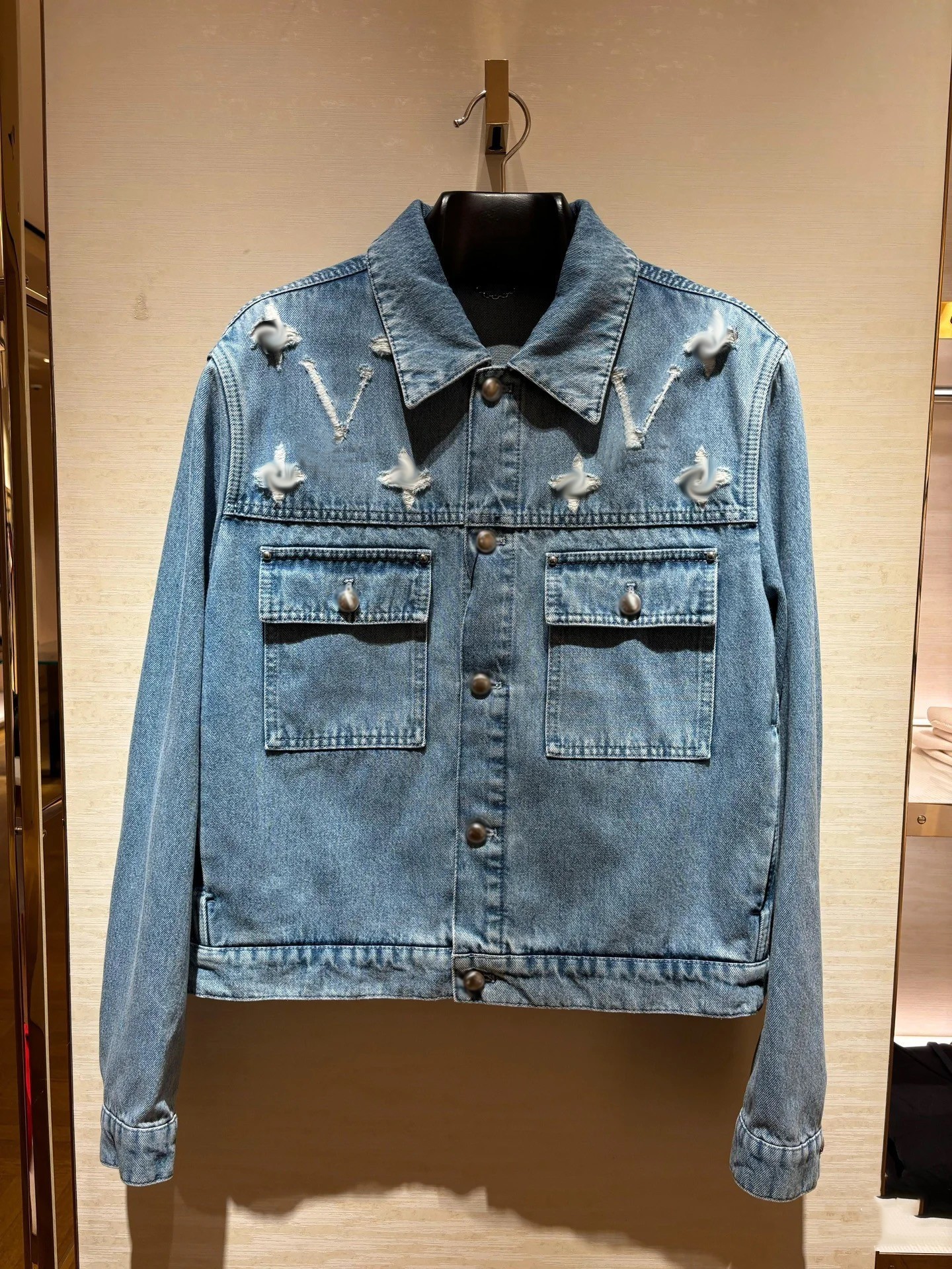 25FW de style européen-américain printemps et automne lettre florale jacquard veste en jean de lavage floral en détresse, à la mode même que Gong