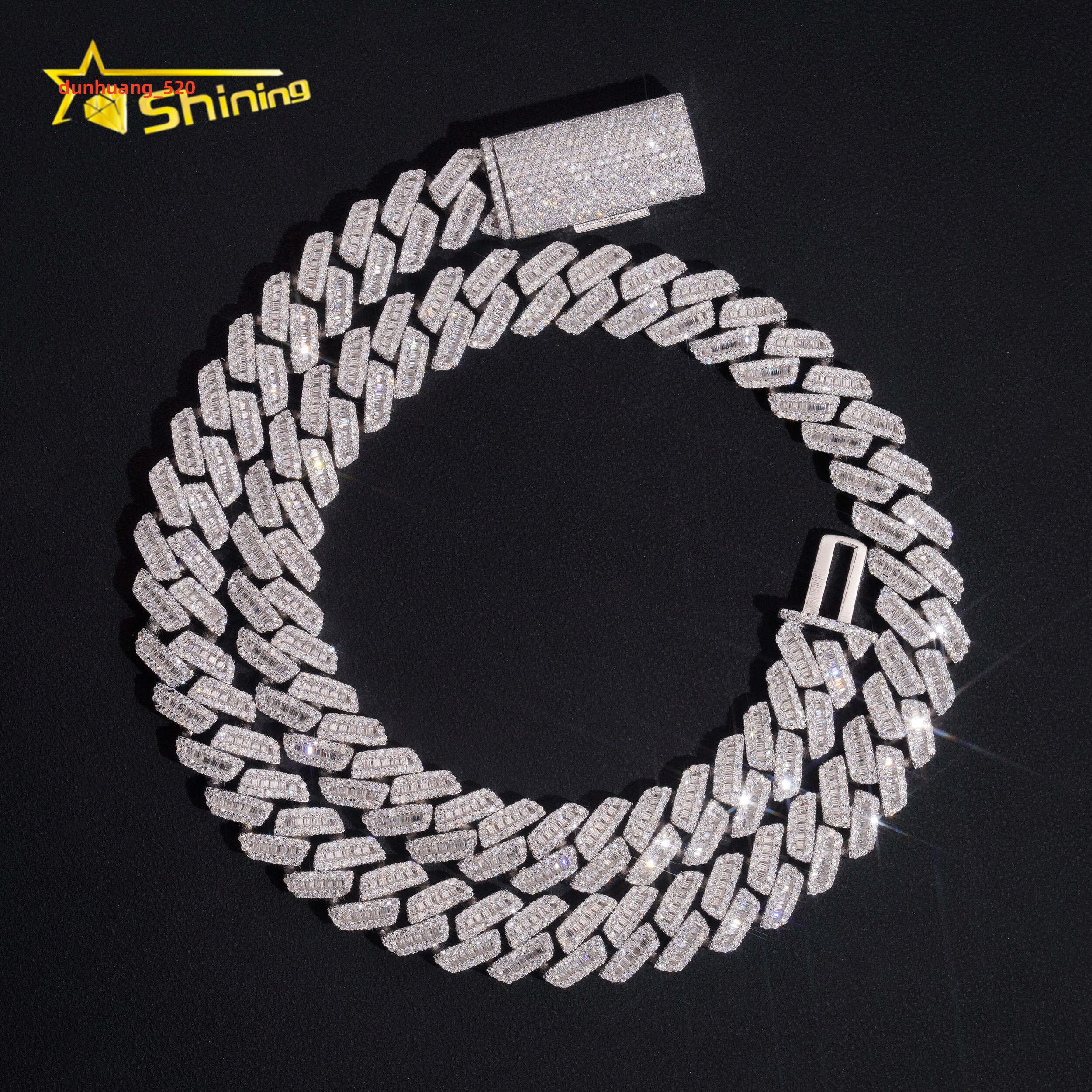 High Quality 12mm Solid 925 Sterling Silver Men Hip Hop Jewelry Iced Out Baguette VVS Moissanite Cuban Link Chain Necklaces