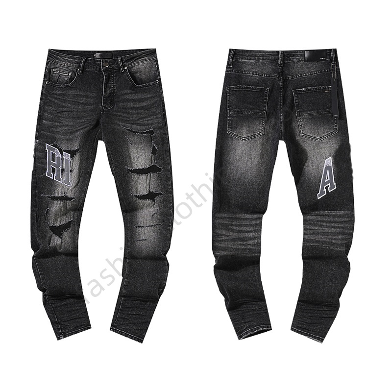 Designer men's wear brand jeans with zipper flying embroidery letter prints, men's wear ripped pants