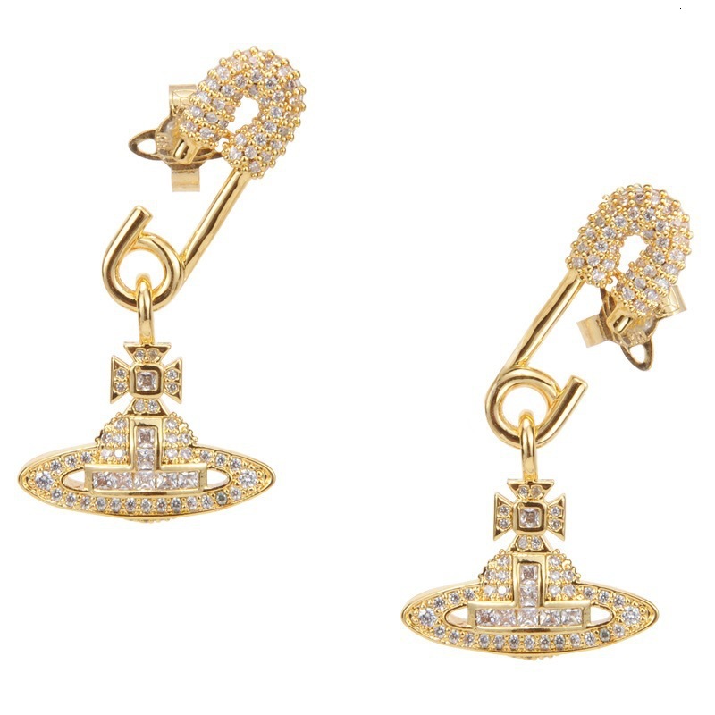 Ladies' Jewelry Earrings West Same Style Heart Pin Saturn Full Diamond Earrings High-end Simple Designer Earrings Fashion Studs Elegant Versati