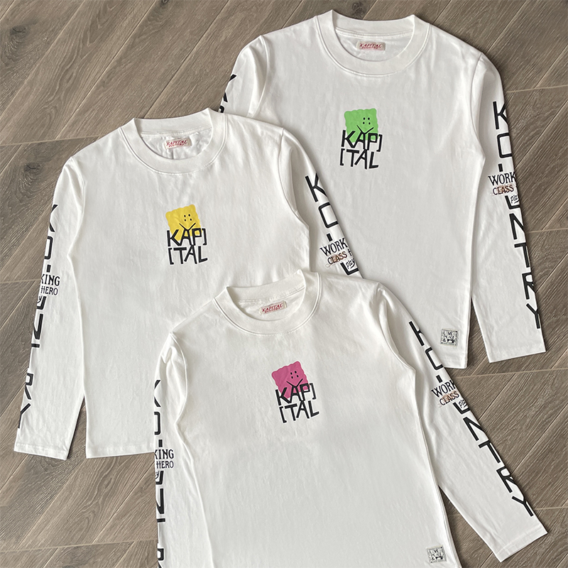 T-shirt à manches longues décontractées de style japonais kapital avec imprimés de lettre