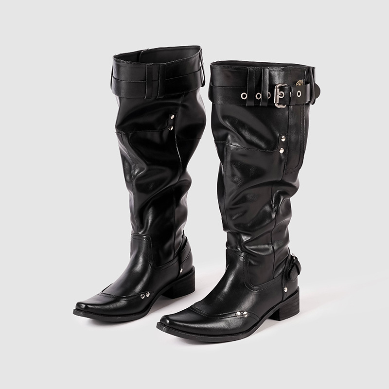 Élégants bottes de femme polyvalente chaussures en cuir pointues femmes Fashion Casual Boot Gothic Punk Rock Vintage d'automne d'hiver Classique
