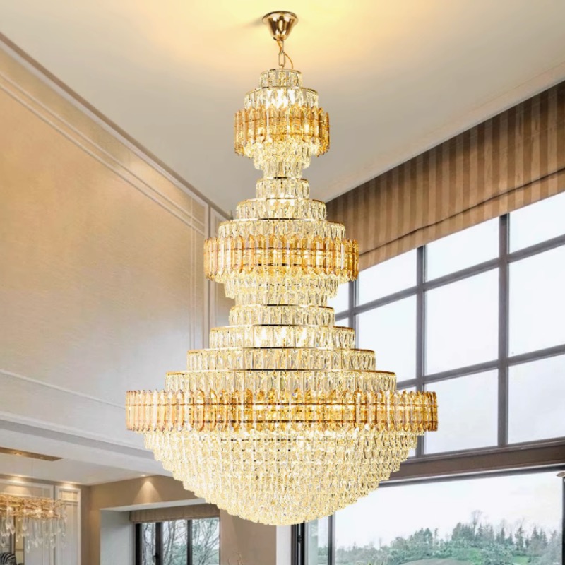 American Crystal Chandeliers Large Gold Chandelier Modern European Pendant Light for Hotels & Halls Lobby Stair Ways Hanging Lamps