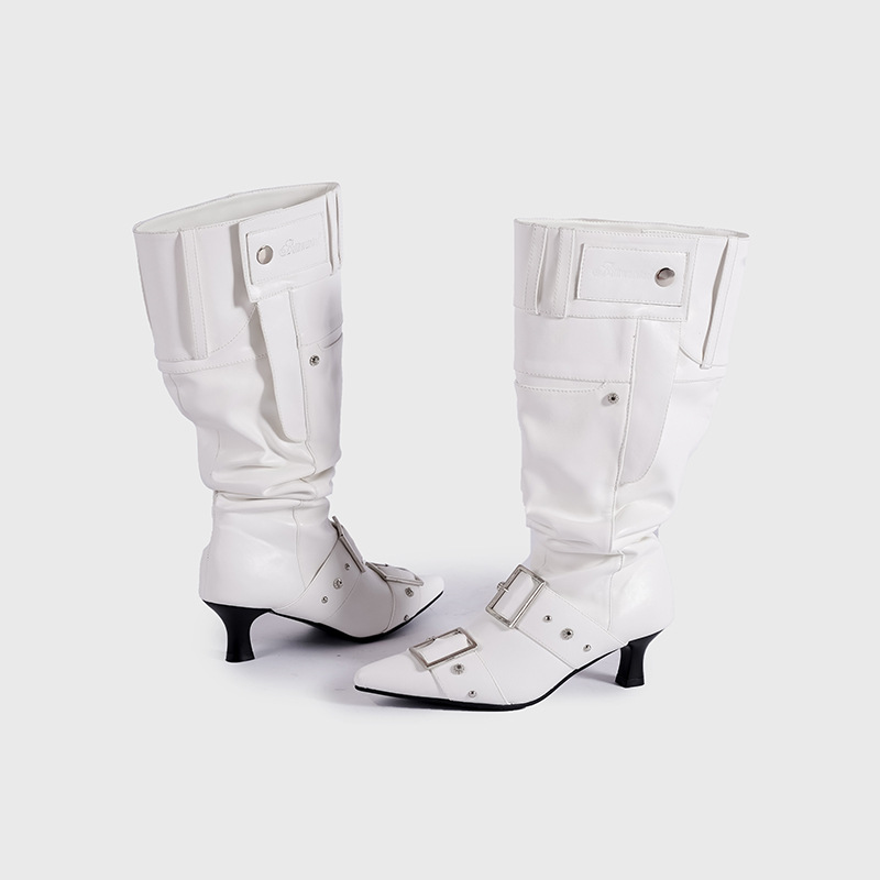Femme élégante bottes pointues chaussures de neige en cuir femme mode décontracté botte gothique punk rock vintage d'hiver automne classique long
