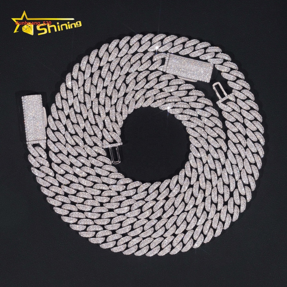 Factory Price Hip Hop Jewelry 10mm Solid 925 Sterling Silver Gold Plated GRA VVS Iced Out Moissanite Miami Cuban Link Chain