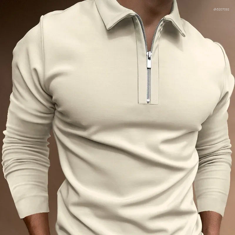 Mens Polos Fashion Autumn 3D Printed Solid Color Casual Zipper Long Sleeve POLO Shirt Men Clothing