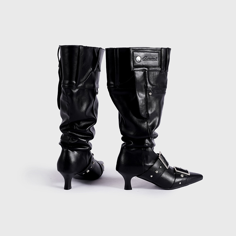 Stylish Woman Boots Pointed Toe Leather Snow Platform Shoes women Fashion Casual Boot Gothic Punk Rock Vintage Winter Autumn Classic Long Short Chun