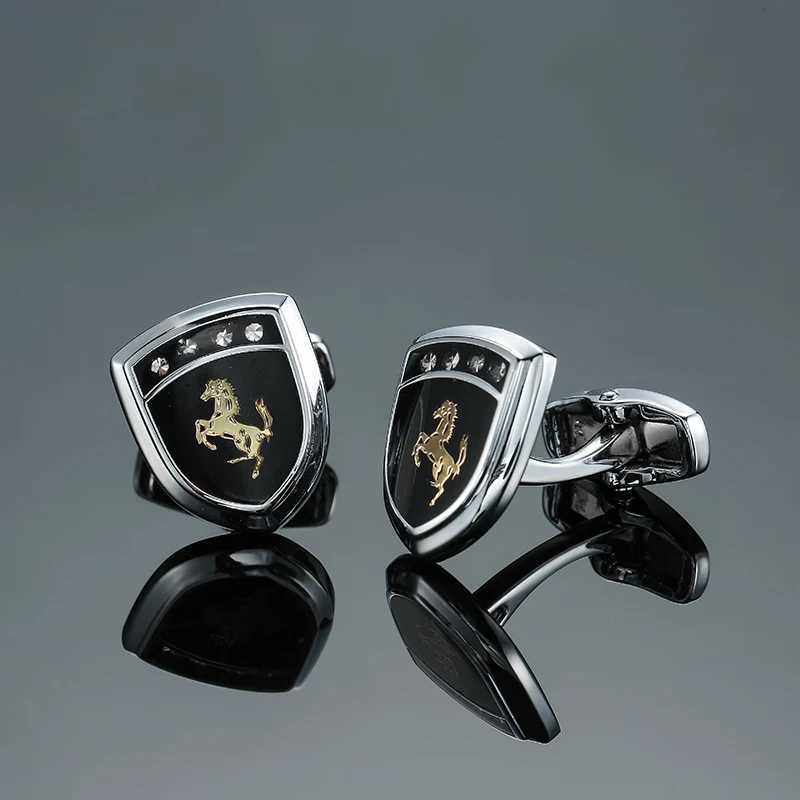 Mens French shirt cufflinks copper material shield horse cufflinks fashion brand clothing accessories wholesale XJ250614-image-1064535921