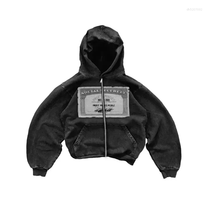 Hoodies pour hommes mode harajuku hip hop pm imprimée manches longues manteaux lâches zipper sweat rétro à capuchon