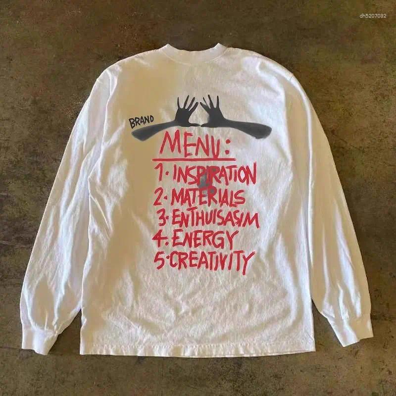 Hoodies pour hommes T-shirts vintage pour hommes lettre imprimé t-shirt à manches longues surdimensionnées hip hop coche de coton coton Camiseta