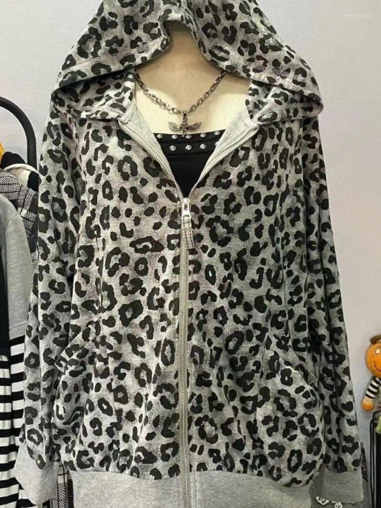 Womens Hoodies Women Leopard Print Hooded Sweatshirt Streetwear Zip Up Casual Coat Fashion Hoodie Top