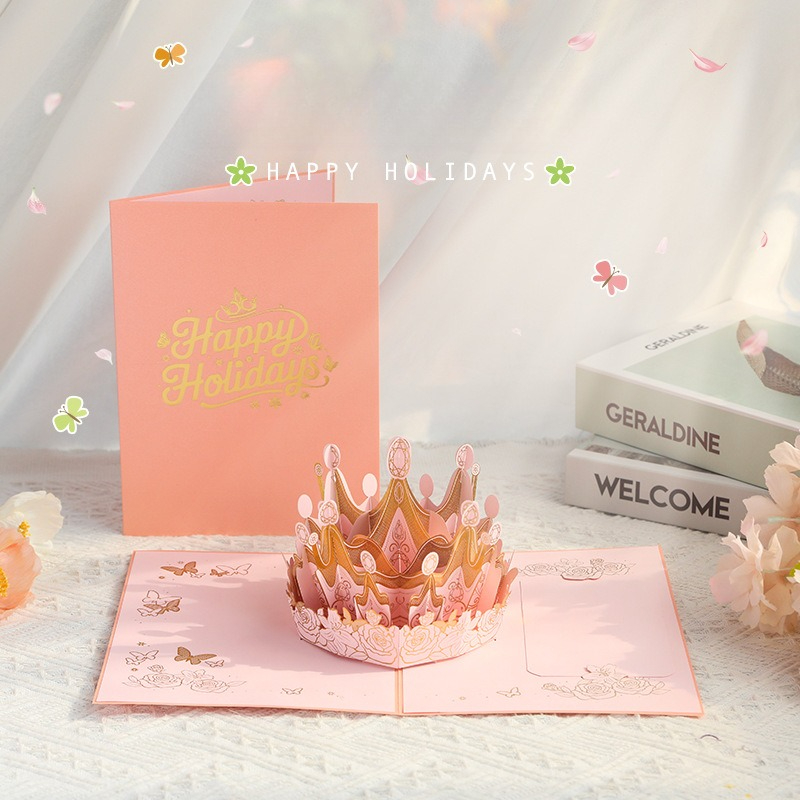 3Pcs New Creative Sets Handmade 3D -up Greeting Card Queen Mothers Day Crown Blessing Gift Card with Envelope Greeting Card Valentines Supplies K-image-1098009054