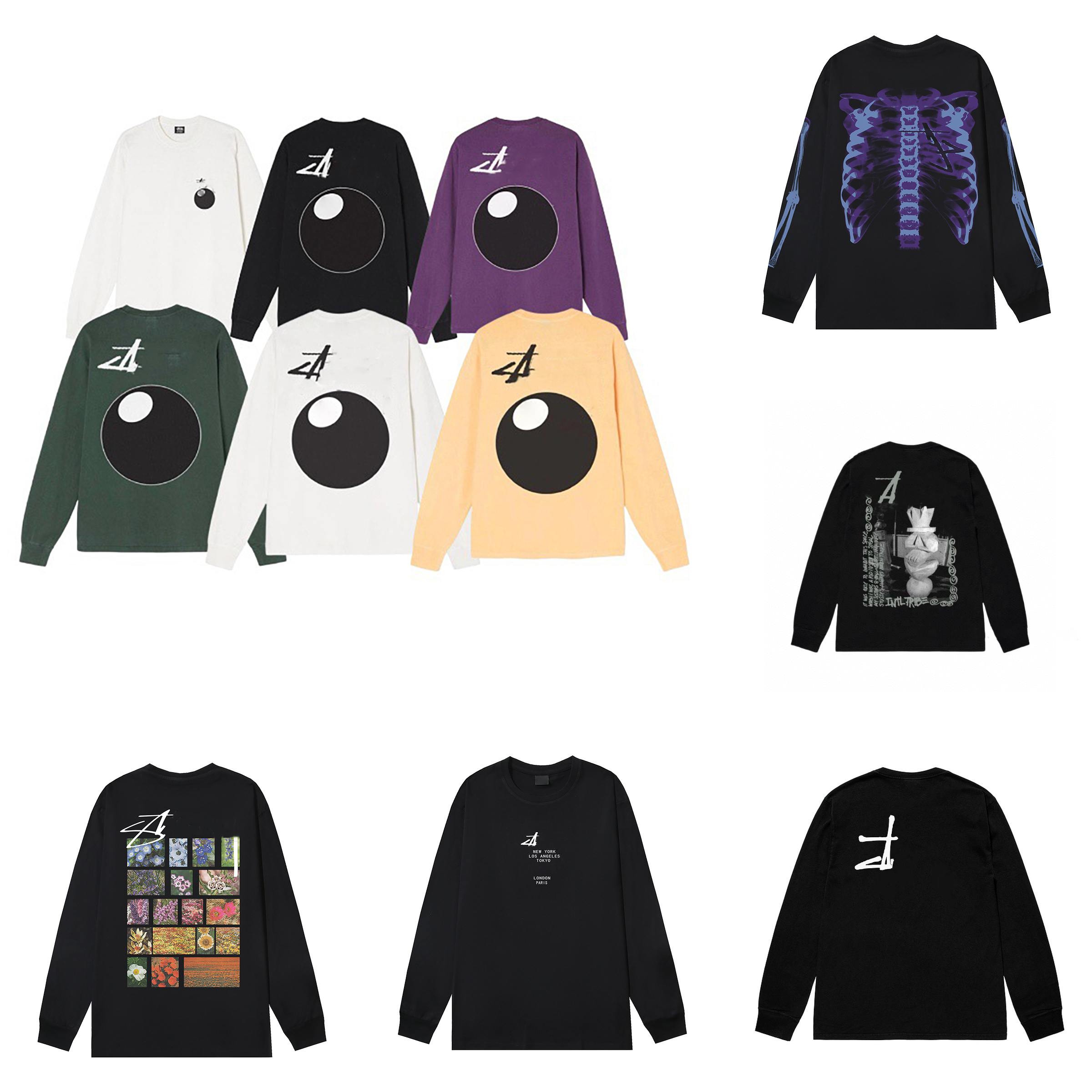 Designer Men's T Shirt Women's Tops Letter Pattern Print Long Sleeve Black 8 Ball Shirts Vintage Hip Hop Casual Loose Bottom Shirt Men Str