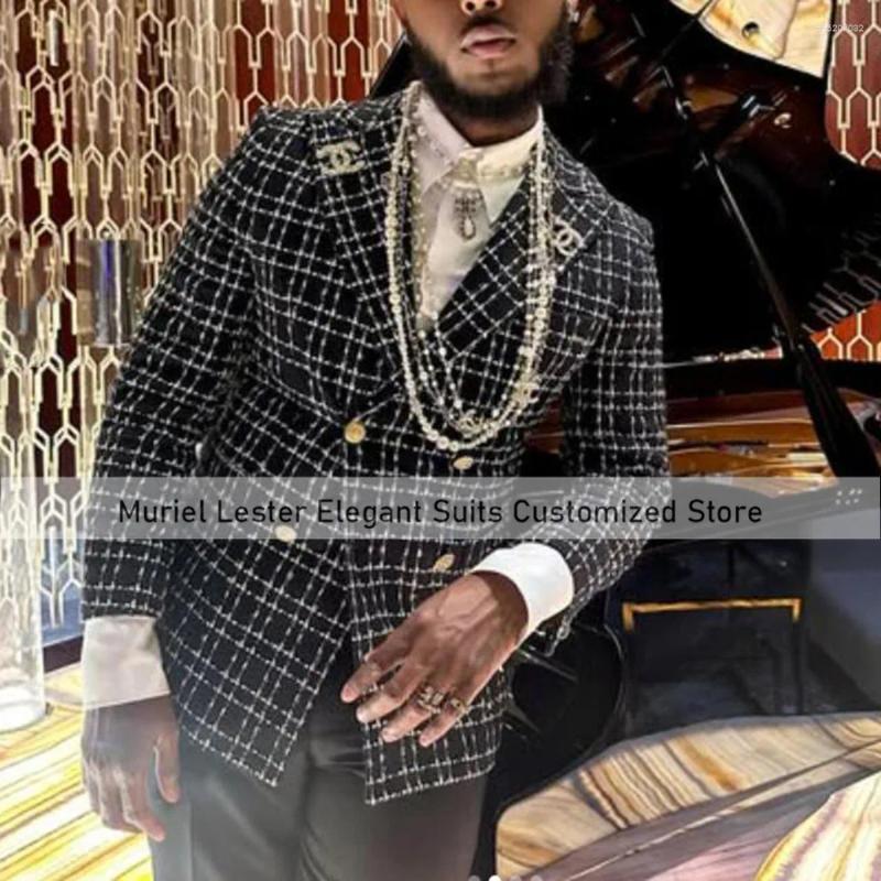 Combinaison pour hommes Mariage de luxe pour hommes pantalons de veste à carreaux doubles à paid 2 pièces Banquet Banquet Tuxedo Groom Blazers Pe