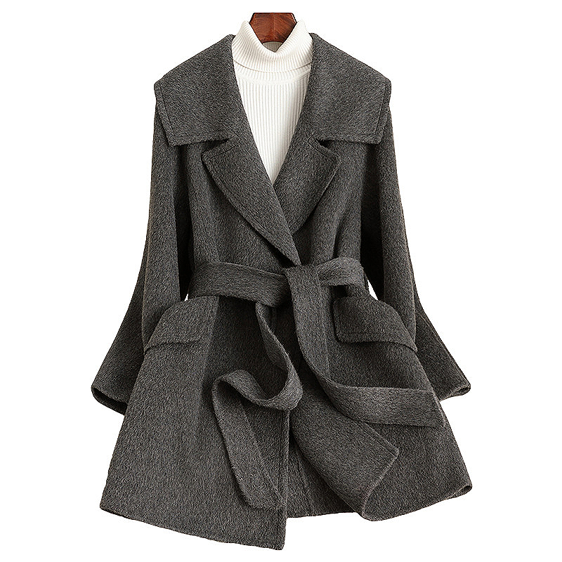 D6377 New autumn and winter lace-up lapel slim wool coat