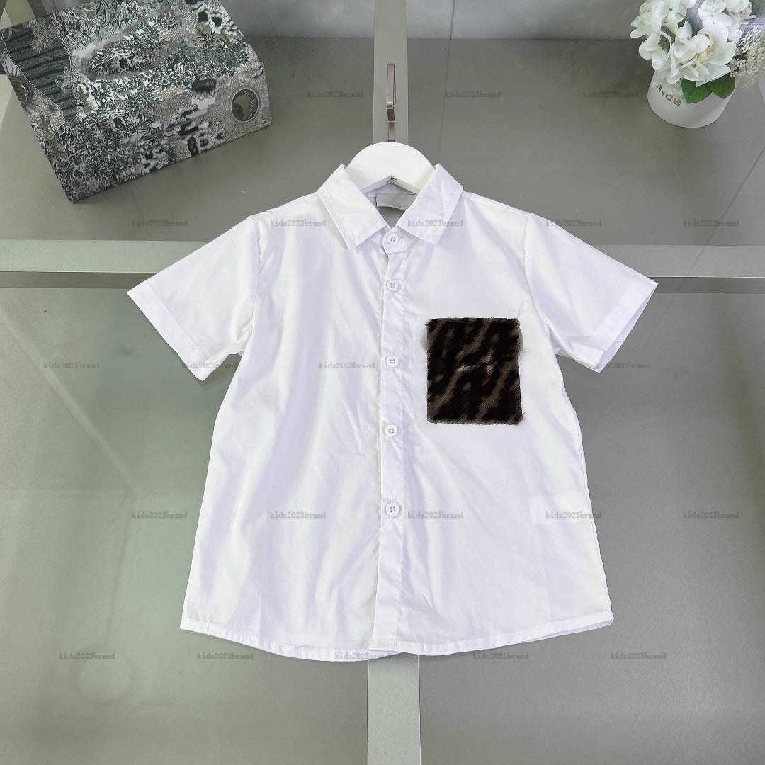 New Short sleeve baby shirt Monogram pocket lapel shirt kids designer clothes Khaki color child cardigan boys Blouses A235X07N058