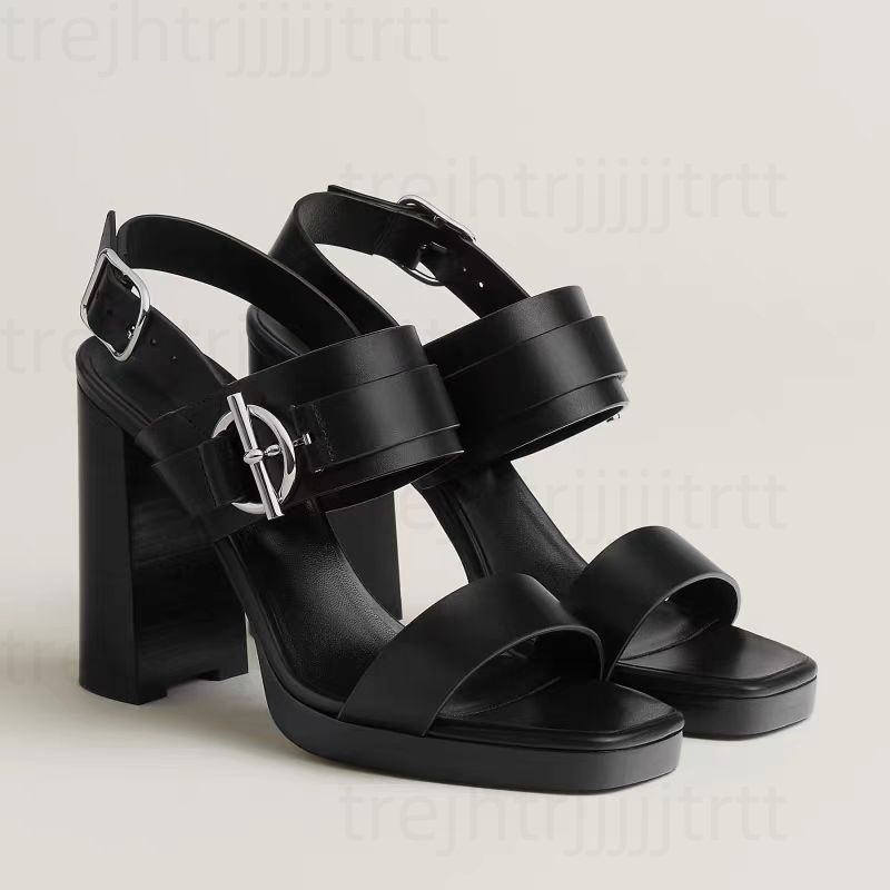 Sandales Slingbacks à talons épais pour femmes Cuir de vachette de haute qualité Chaussures habillées à plateforme d'affaires Boucle de mode Chau