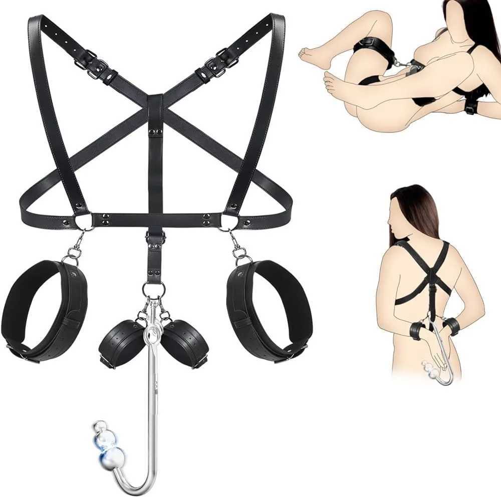 Erotic Toys Kits Adjustable Feather Reverse Handcuffs Metal Anal Hook Binding Belt Sets Sex Toy For Couples BDSM Adult Toys 18+ S2574