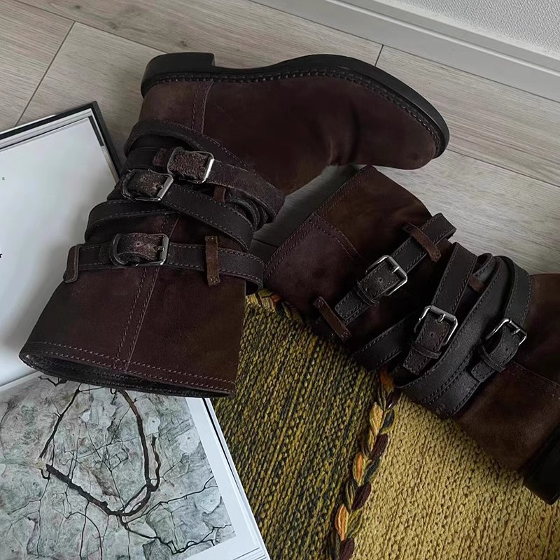 Stylish Casual Versatile Woman Boots Round Toe Leather Snow Flat Shoes women Fashion Boot Gothic Punk Rock Vintage Winter Autumn Classic Long Short