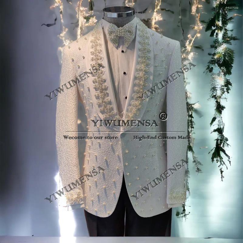 Combinaisons de hommes Men de luxe Perles perlées Blazer floral personnalisé 2 pièces ensembles robes de fête homme banquet marié porte du mariag