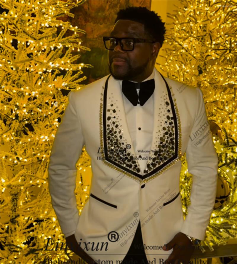 Combinaisons de hommes Luxury Diamond Men de bal personnalisé Blazers de bal perlé 2 pièces ensembles de groupe de marié formel smoking ropa homb