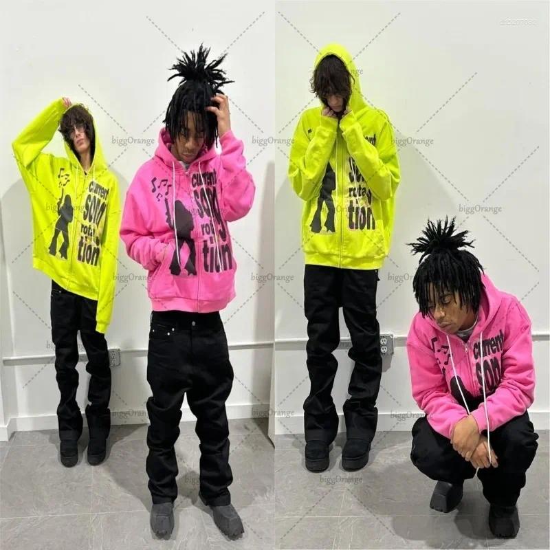 Mens Hoodies Goth Harajuku Retro Colorful Streetwear Women Hip-hop Letter Print Casual Zipper Hoodie Men Trendy Punk Oversized