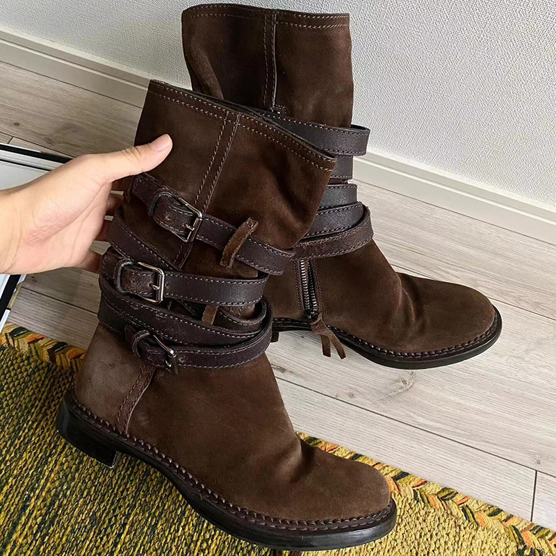 Stylish Casual Versatile Woman Boots Round Toe Leather Snow Flat Shoes women Fashion Boot Gothic Punk Rock Vintage Warm Winter Autumn Classic Long S